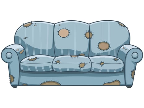 Broken blue striped sofa vector