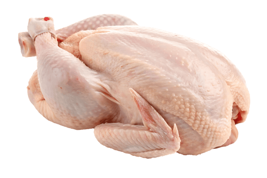 Raw whole chicken ready for cooking. png