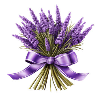 Beautiful lavender bouquet tied with a purple ribbon png