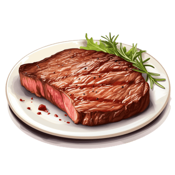 Juicy grilled steak on a plate covered in rich sauce png