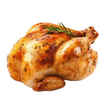 Mouthwatering Roasted Chicken Garnished with Rosemary on Serving Plate png