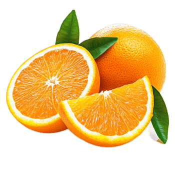 Closeup of Vibrant Orange Citrus Fruit with Fresh Green Leaves png