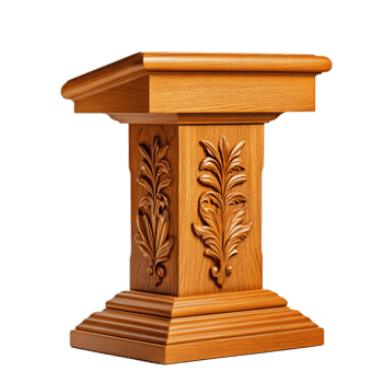 Ornately Carved Wooden Podium with Floral Design for Elegant Interior Decor or Event Presentations png