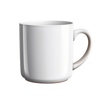 Cute white coffee mug with a smiling face and a curved handle on the side png