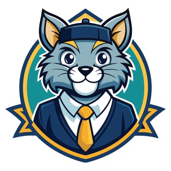 Cartoon Mascot of an Adorable School Cat with a Mischievous Grin vector