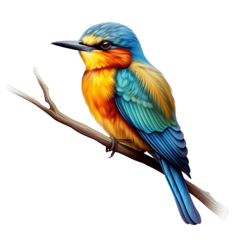 Multicolored bird perched delicately on a tree branch png