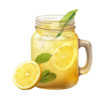 Refreshing jar of lemonade with slices of lemon and mint leaves png