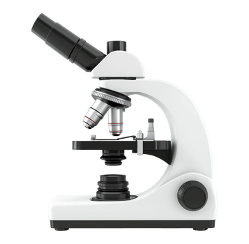 Laboratory microscope side view image isolated transparent. Scientific research. Biology study. Sample analysis lab equipment cut out. Optical instrument cutout photography png