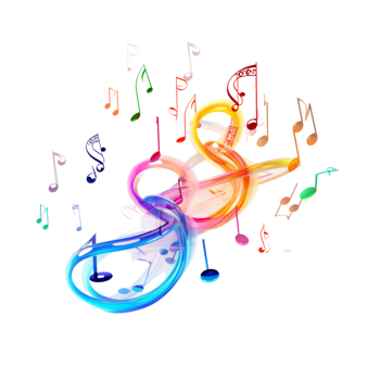 Colorful musical notes flowing along a swirling wave of melody png