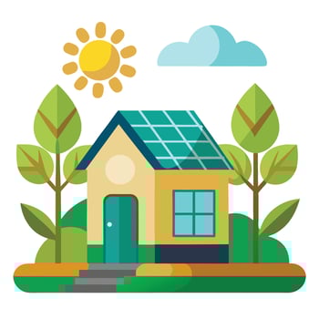 Modern Sustainable Living Icon with Solar Panels and House vector