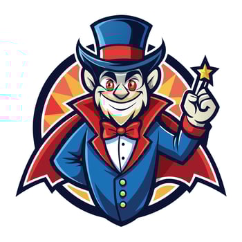 Illustration of a Winking Magician Mascot Cartoon Character Holding a Magic Wand vector