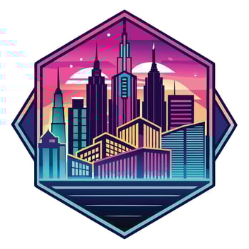 Elegant Neon Lit Cityscape Icon with a City and Isolated Background vector