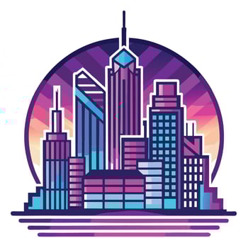 Neon Lit Cityscape Icon with a City and Isolated Background vector
