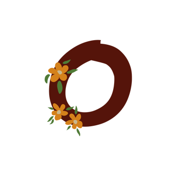 Hand writting of letter o with flower decoration png
