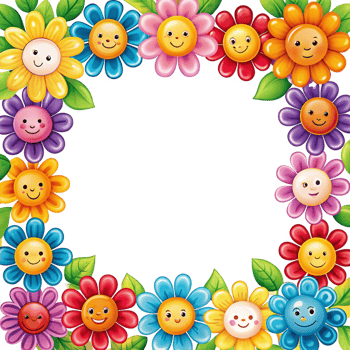 cartoon style cheerful floral corner frame is isolated on transparent background png