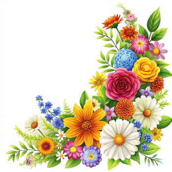cartoon style red flowers corner frame is isolated on transparent background png