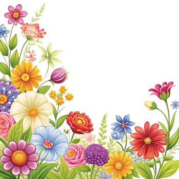 cartoon style flowers corner frame is isolated on transparent background png