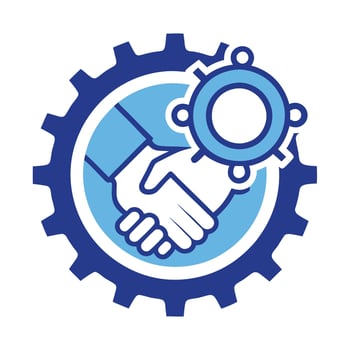 Modern Two Gears Interlocking Icon with a Collaboration Symbol and Isolated Background vector
