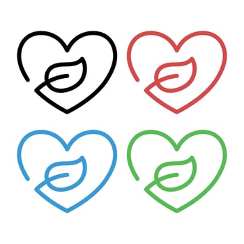 Heart And Leaf Outline Set vector
