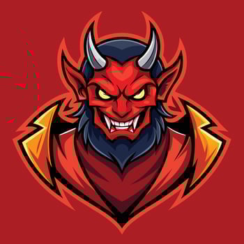 Crimson Devil Mascot Cartoon with Logo Illustration vector
