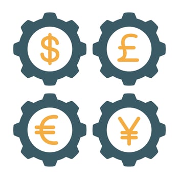 Multiple Currencies Gear Cogs vector