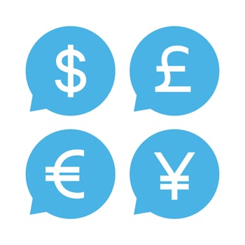 Multiple Currencies Blue Message Bubbles vector