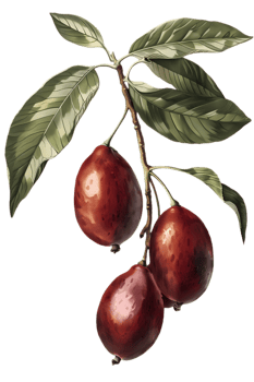 Illustration of a Branch with Red Fruits and Green Leaves on Transparent Background png