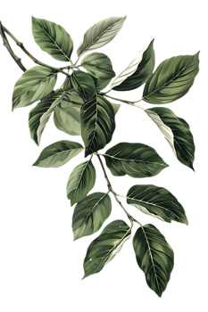Illustration of Green Leaves and Branch in Botanical Theme on a Transparent Background with Artistic Touch png