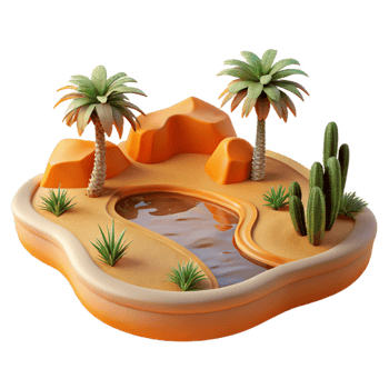 magnificent vintage Alternate Reality Landscape Desert Oasis Orange Cutout premium png