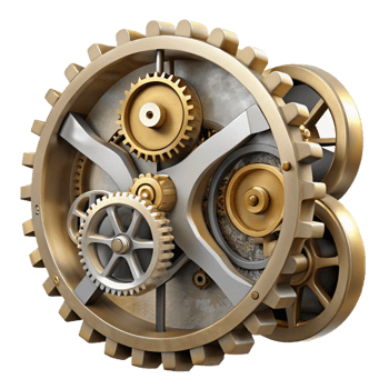 magnificent abstract Antique Clock Mechanism Gears Visible Transparent Background high quality png