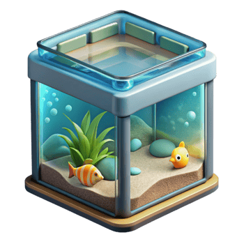 dramatic traditional Aquaponics Fish Tank Illustration Detailed View Transparent Background genuine png