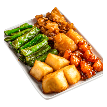 Colorful Assorted Chinese Cuisine with Vegetables and Saucy Meat Dishes png