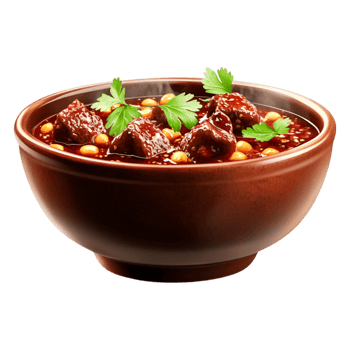 Delicious Bowl of Spicy Meatballs with Sauce and Fresh Herbs png