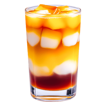 Vibrant Layered Drink with Ice Cubes in Clear Glass on png