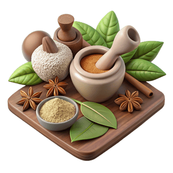 stunning abstract Ayurvedic Herbs and Spices Isolated Flat Lay premium png