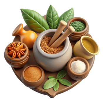serene traditional Ayurvedic Herbs and Spices Isolated Flat Lay original png