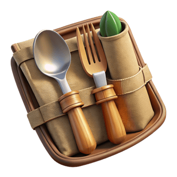 wonderful traditional Bamboo Cutlery Set with Cloth Napkin Isolated authentic png