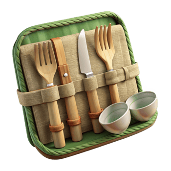 serene contemporary Bamboo Cutlery Set with Cloth Napkin Isolated professional png