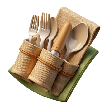 stunning artistic Bamboo Cutlery Set with Cloth Napkin Isolated original png