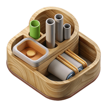 impressive creative Bamboo Desk Organizer Top View Isolated high quality png
