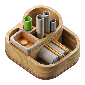 wonderful rustic Bamboo Desk Organizer Top View Isolated high quality png