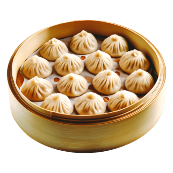 Steaming Basket of Freshly Made Dumplings Ready to Serve and Enjoy png
