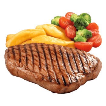 Grilled Steak with Fresh Vegetables and Colorful Fruit on Plate png