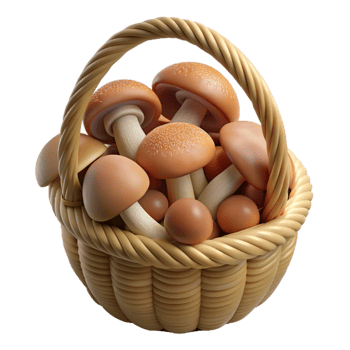 vibrant contemporary Basket of Wild Mushrooms Top View Isolated with Natural Colors genuine png