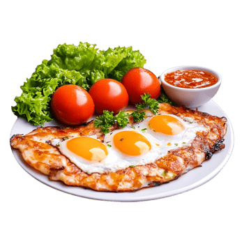Delicious gourmet breakfast plate with eggs and fresh vegetables png