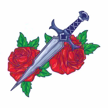 Illustration of a dagger with a red rose on a white background vector