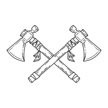 Two crossed axes icon in outline style isolated on white background. Weapon symbol stock illustration. vector