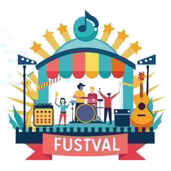 Festival illustration with music instruments and people vector