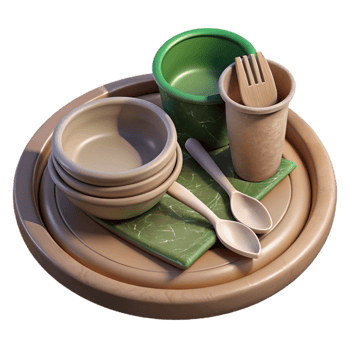 impressive creative Biodegradable Plate and Utensils Isolated detailed png