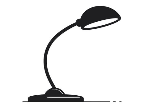 Minimalist black desk lamp illustration. Perfect for design projects, icons, or branding materials. Clean graphic, easily customizable. vector